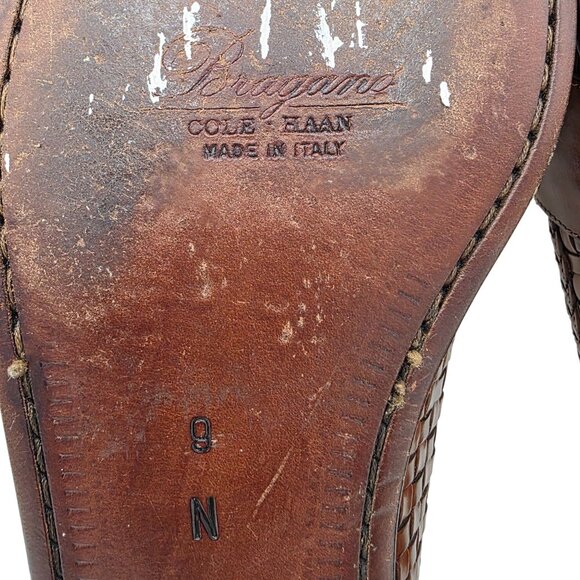 Vintage Bragano Cole Haan Brown Leather Woven Tassel Loafers Mens 9N Dress Shoes - Picture 10 of 11